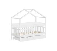 ML-Design Lit Cabane Enfant 70x140 cm Blanc avec Matelas, 2 Tiroirs, Protection
