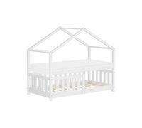 ML-Design Lit Cabane Enfant 70x140 cm Blanc avec Matelas, Protection Antichute, Toit et