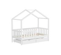 ML-Design Lit Cabane Enfant 70x140 cm Blanc en Bois Massif avec 2 Tiroirs, Protection