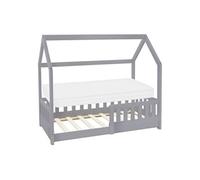 ML-Design - Lit cabane enfant 70x140 cm - Gris clair - Matelas et protection contre la chute