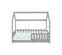 ML-Design Lit Cabane Enfant 70x140 cm Gris Clair en Bois Massif avec Protection Contre la