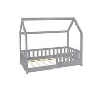 ML-Design Lit Cabane Enfant 70x140 cm Gris Clair en Bois Massif avec Protection Contre la