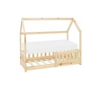 ML-Design Lit cabane enfant 70x140 cm naturel – matelas, sommier à lattes, protection chute
