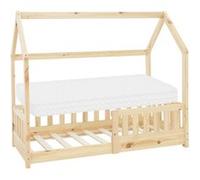 ML-Design Lit Cabane Enfant 70x140 cm Naturel avec Matelas, Protection Contre la Chute, Braun, Weiß