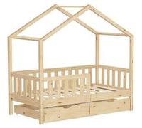 ML-Design Lit Cabane Enfant 70x140 cm Naturel en Bois Massif avec 2 Tiroirs, Protection