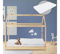 Lit d'enfant avec toit et sommier à lattes 80x160 cm Naturel en pin ML-DESIGN