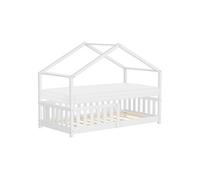 ML-Design Lit Cabane Enfant 80x160 cm Blanc avec Matelas, Protection Antichute, Toit et