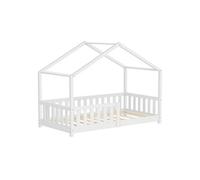 ML-Design Lit Cabane d'Enfant 80x160 cm Blanc en Pin Massif avec Protection Antichute,