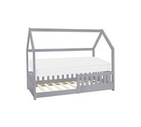 Lit d'enfant+matelas Lit de maison Cadre de lit simple Sommier à lattes Gris 80x160 cm