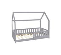 ML-Design Lit Cabane Enfant 80x160 cm Gris Clair en Bois Massif avec Protection Contre la
