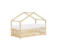 ML-Design Lit Cabane Enfant 80x160 cm Naturel avec Matelas, Protection Antichute, Toit et