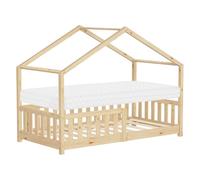 ML-Design Lit Cabane Enfant 80x160 cm Naturel avec Matelas, Protection Antichute, Toit et Sommier à Lattes, Pin Massif, Style Maison, Couchage au Sol Montessori pour Fille Garçon Chambre à Coucher
