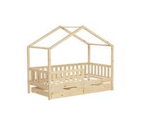 ML-Design Lit Cabane Enfant 80x160 cm Naturel en Bois Massif avec 2 Tiroirs, Protection