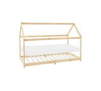 ML-Design Lit d'Enfant Forme Maison 90x200 cm Naturel avec Matelas à Mousse Froide H:10