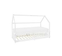 Lit enfant+matelas Lit maison Cadre de lit simple Protection antichute Blanc 90x200cm