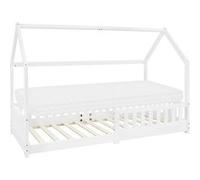 ML-Design Lit Cabane Enfant 90x200 cm Blanc avec Matelas H:10cm, Protection Contre la