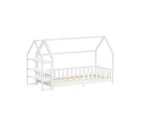 ML-Design Lit Cabane Enfant 90x200 cm Blanc en Bois avec Étagère, Protection Contre la Chute, Toit et Sommier à Lattes Contreplaqué, Style Maison, Couchage Maisonnette Lit Simple pour Fille ou Garçon