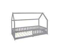 ML-Design Lit d'Enfants Gris Clair avec Protection Contre les Chutes en Bois de Pin Massif 90x200 cm Toit et Sommier À Lattes