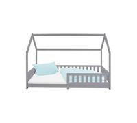 ML-Design Lit Cabane Enfant 90x200 cm Gris Clair en Bois Massif avec Protection Contre la