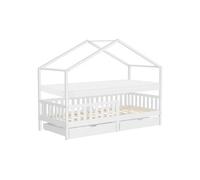 ML-Design Lit Cabane Enfant 90x200cm Blanc avec Matelas H10cm et 2 Tiroirs, Protection
