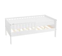 ML-Design Lit d'enfant 70x140 cm avec matelas, blanc, lit simple avec sommier à lattes et protection contre les chutes, bois de pin