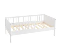 ML-Design Lit d'enfant 70x140 cm, Blanc, Lit simple en pin pour adolescents avec sommier à lattes et protection contre les chutes