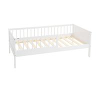 ML-Design Lit d'enfant Simple 80x160 cm, Blanc, en Bois de Pin, avec Sommier à Lattes et Protection Contre Les Chutes, Livré sans Matelas, Cadre de Lit pour Garçons & Filles, Matériel de Montage