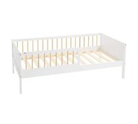 ML-Design Lit d'enfant 80x160 cm blanc-nature, simple avec sommier à lattes et protection contre les chutes, lit d'adolescent en pin