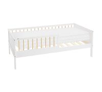 ML-Design Lit d'enfant Simple avec Matelas 80x160 cm, Blanc-Naturel, en Bois de Pin, avec Sommier à Lattes et Protection Contre Les Chutes, Cadre de Lit pour Garçons & Filles, Matériel de Montage