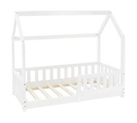 Lit d'enfant blanc en bois avec barrière et cadre de sommier à lattes 140x70 cm