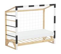 ML-Design lit d'enfant but de foot 80x160 cm avec matelas, lit en bois avec sommier à lattes, échelle à grimper filet