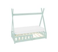 ML-Design Lit Enfant Tipi 70x140 cm Menthe avec Matelas à Mousse Froide Polyester, Housse Amovible, Sommier à Lattes, Anti-Chute, Lit Style Indien en Bois de Pin Massif, Protection Contre Les Chutes