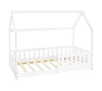 ML-Design Lit d'Enfant en Bois de Pin Massif Blanc 160x80 cm, Protection Contre les Chutes, Toit et Sommier á Lattes