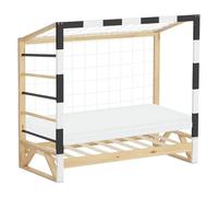 ML-Design Lit d'enfant Football 70x140 cm avec Matelas en Mousse Housse Amovible, Blanc et Noir, Cadre en Bois de Pin Massif Robuste, Sommier à Lattes et Filet de But, pour Garçon Fille Adolescent