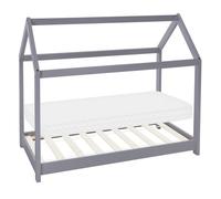 Lit d'enfant avec toit et sommier à lattes 70x140 cm gris clair en pin ML-DESIGN