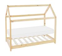 ML-Design Lit d'Enfant Forme Maison 70x140 cm Naturel avec Matelas à Mousse Froide Sommier à Lattes Housse Amovible Lavable, Cadre