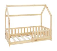 Lit d'enfant nature en bois avec barrière cadre de sommier à lattes 140x70cm