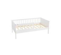ML-Design lit d'enfant design simple 70x140 cm blanc en bois de pin massif avec sommier à lattes protection contre les chutes pour garçons et filles