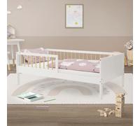 ML-Design Lit d'enfant Simple 80x160 cm, Blanc-Naturel, en Bois de Pin, avec Sommier à Lattes et Protection Contre Les Chutes, sans Matelas, Cadre de Lit pour Garçons & Filles, Matériel de Montage