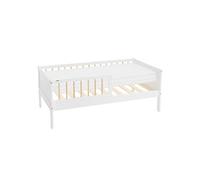 ML-Design Lit d'enfant Simple avec Matelas 70x140 cm, Blanc-Naturel, en Bois de Pin, avec Sommier à Lattes et Protection Contre Les Chutes, Cadre de Lit pour Garçons & Filles, Matériel de Montage