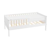 ML-Design Lit d'enfant Simple avec Matelas 70x140 cm, Blanc-Naturel, en Bois de Pin, avec Sommier à Lattes et Protection Contre Les Chutes, Cadre de Lit pour Garçons & Filles, Matériel de Montage