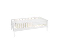 ML-Design Lit d'enfant Simple avec Matelas 80x160 cm, Blanc-Naturel, en Bois de Pin, avec Sommier à Lattes et Protection Contre Les Chutes, Cadre de Lit pour Garçons & Filles, Matériel de Montage