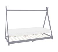 ML-Design Lit d'Enfant Tipi 90x200 cm Gris Clair avec Matelas à Mousse Froide Hypoallergénique et Sommier à Lattes, Housse Amovibl