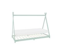 ML-Design Lit d'Enfant Tipi 90x200 cm Menthe avec Matelas à Mousse Froide Hypoallergénique et Sommier à Lattes, H:10 cm, Housse Amovible Respirant Lavable, Cadre de Lit Style Indien Bois de Pin Massif