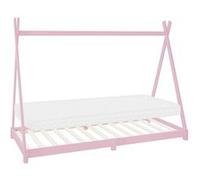 ML-Design Lit d'enfant Tipi 90x200 cm Rose avec Matelas à Mousse Froide Hypoallergénique et Sommier à Lattes, H:10 cm, Housse Amovible Respirant Lavable, Cadre de Lit Style Indien Bois de Pin Massif
