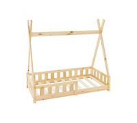 ML-Design Lit d'enfant Tipi Nature Pin massif naturel Protection contre les chutes 140x70 cm