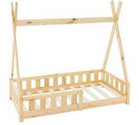 ML-Design Lit d'enfant Tipi Nature Pin massif naturel Protection contre les chutes 140x70 cm
