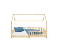 Lit d'enfants nature en bois de pin avec protection antichute et toit 200x90cm