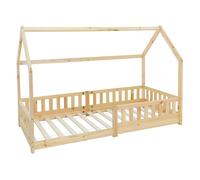 ML-Design Lit d'Enfants Naturel avec Protection Contre les Chutes en Bois de Pin Massif 90x200 cm Toit et Sommier á Lattes