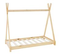 Lit tipi pour enfants indien en bois massif sommier à lattes naturel 140x70 cm